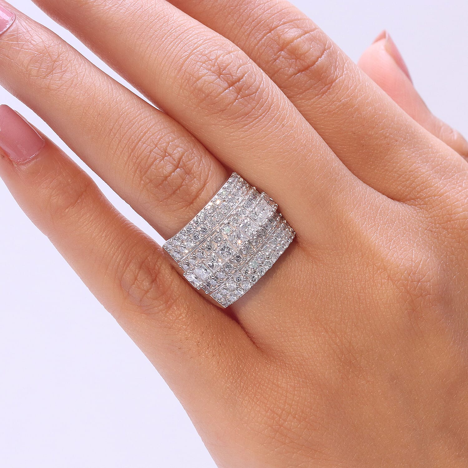 Luxuriant - SGL Certified SI-G-H Lab Grown Diamond Cluster Ring in Rhodium Overlay Sterling Silver 3.00 Ct.