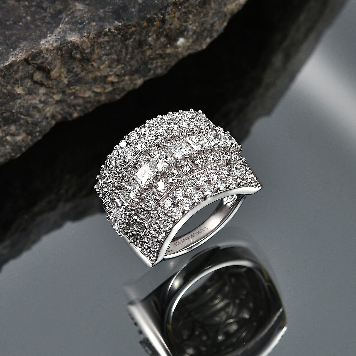 Luxuriant - SGL Certified SI-G-H Lab Grown Diamond Cluster Ring in Rhodium Overlay Sterling Silver 3.00 Ct.