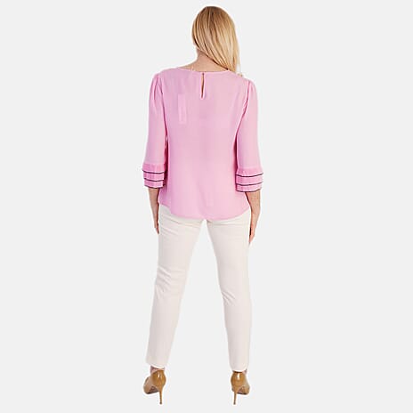 Marina Kaneva Elegant Flared Sleeve Hem Blouse (Size - 12) - Pink