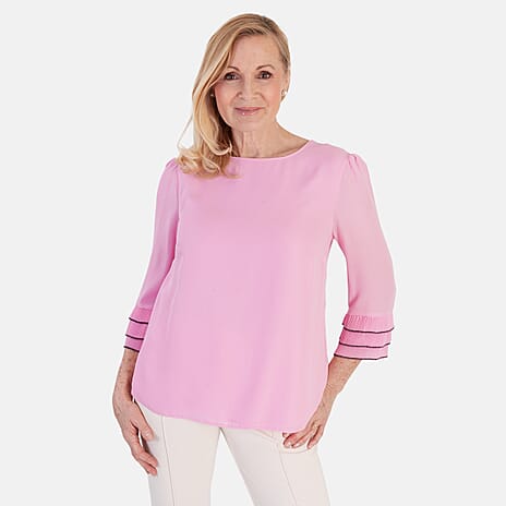 Marina Kaneva Elegant Flared Sleeve Hem Blouse (Size - 10) - Pink