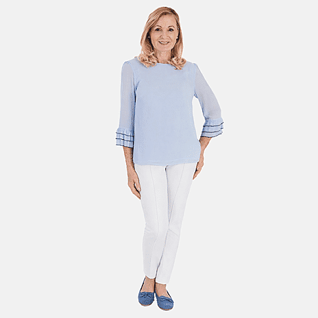 Marina Kaneva Elegant Flared Sleeve Hem Blouse (Size - 12) - Light Blue