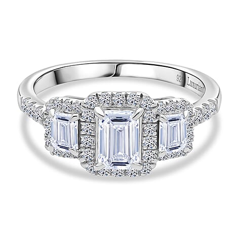 Luxuriant SI-GH Lab Grown Diamond Trilogy Halo Ring in Rhodium Overlay Sterling Silver 1.50 Ct.