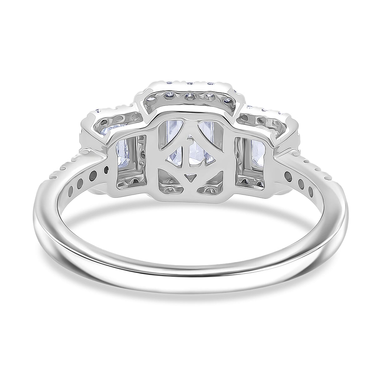 Luxuriant SI-GH Lab Grown Diamond Trilogy Halo Ring in Rhodium Overlay Sterling Silver 1.50 Ct.