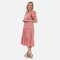 Marina Kaneva Puff Sleeve Midi Dress (Size 10) - Peach
