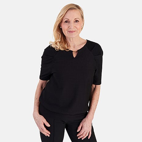 La Marey Textured Key Hole Top (Size 10) - Black