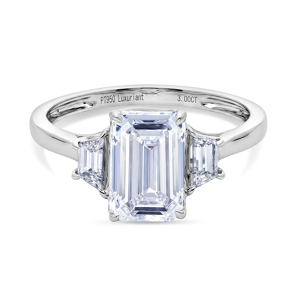 Luxuriant 950 Platinum IGI Certified VS-EF Emerald Cut Lab Grown Diamond Ring 3.00 Ct, Platinum Wt. 3.60 Gms