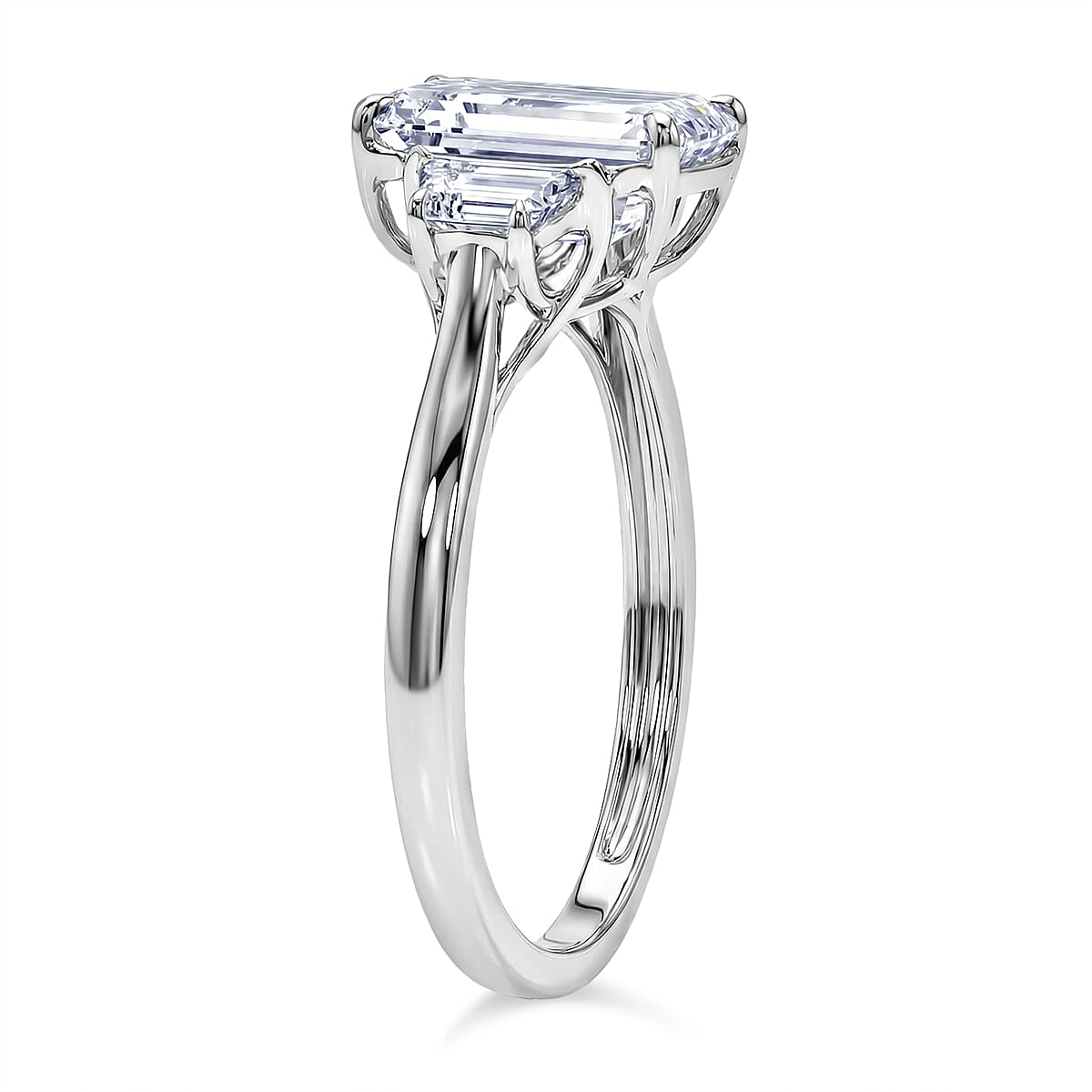 Luxuriant 950 Platinum IGI Certified VS-EF Emerald Cut Lab Grown Diamond Ring 3.00 Ct, Platinum Wt. 3.60 Gms