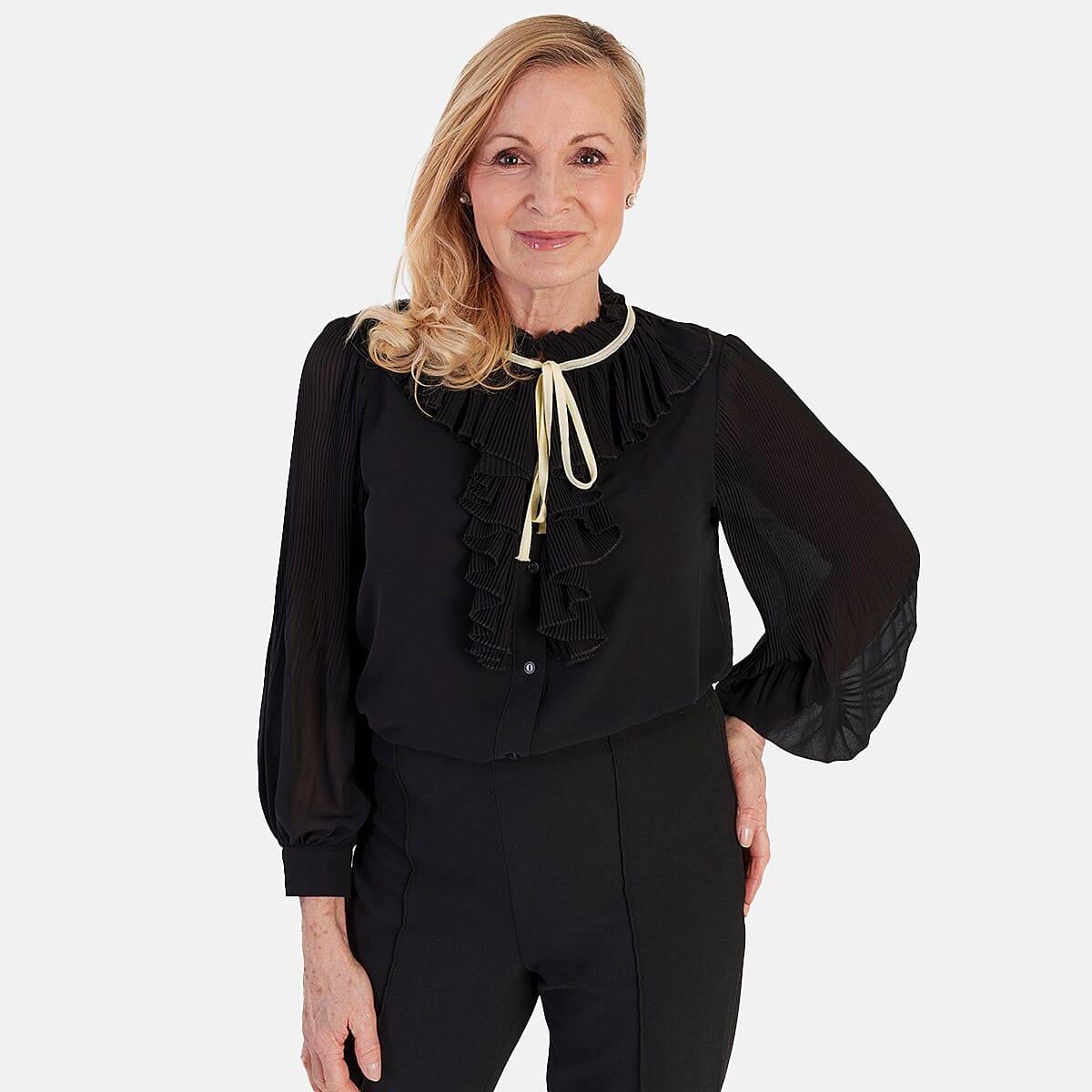 Marina Kaneva Ruffled Front Tie Neckline Blouse 
