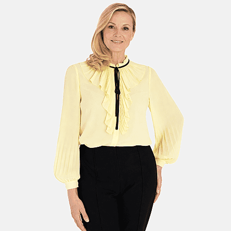 Marina Kaneva Ruffled Front Tie Neckline Blouse (Size - 10) - Lemon