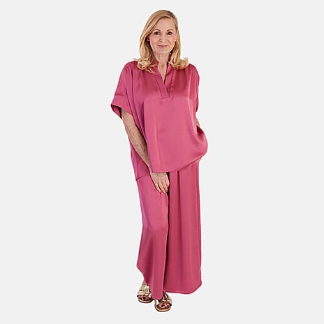 OSO Elegant Matching Top With Wide Leg Trousers Set (One Size, 10 to 18) - Rose