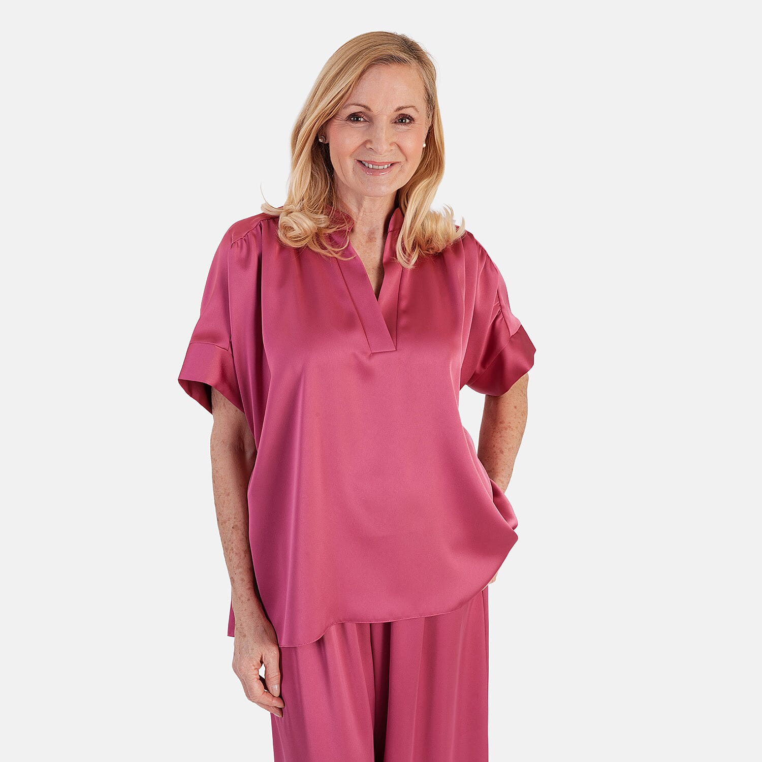 OSO Elegant Matching Top With Wide Leg Trousers Set (One Size, 10 to 18) - Rose
