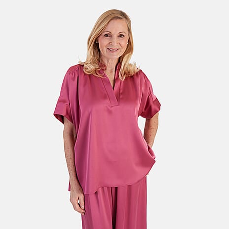 OSO Elegant Matching Top With Wide Leg Trousers Set (One Size, 10 to 18) - Rose