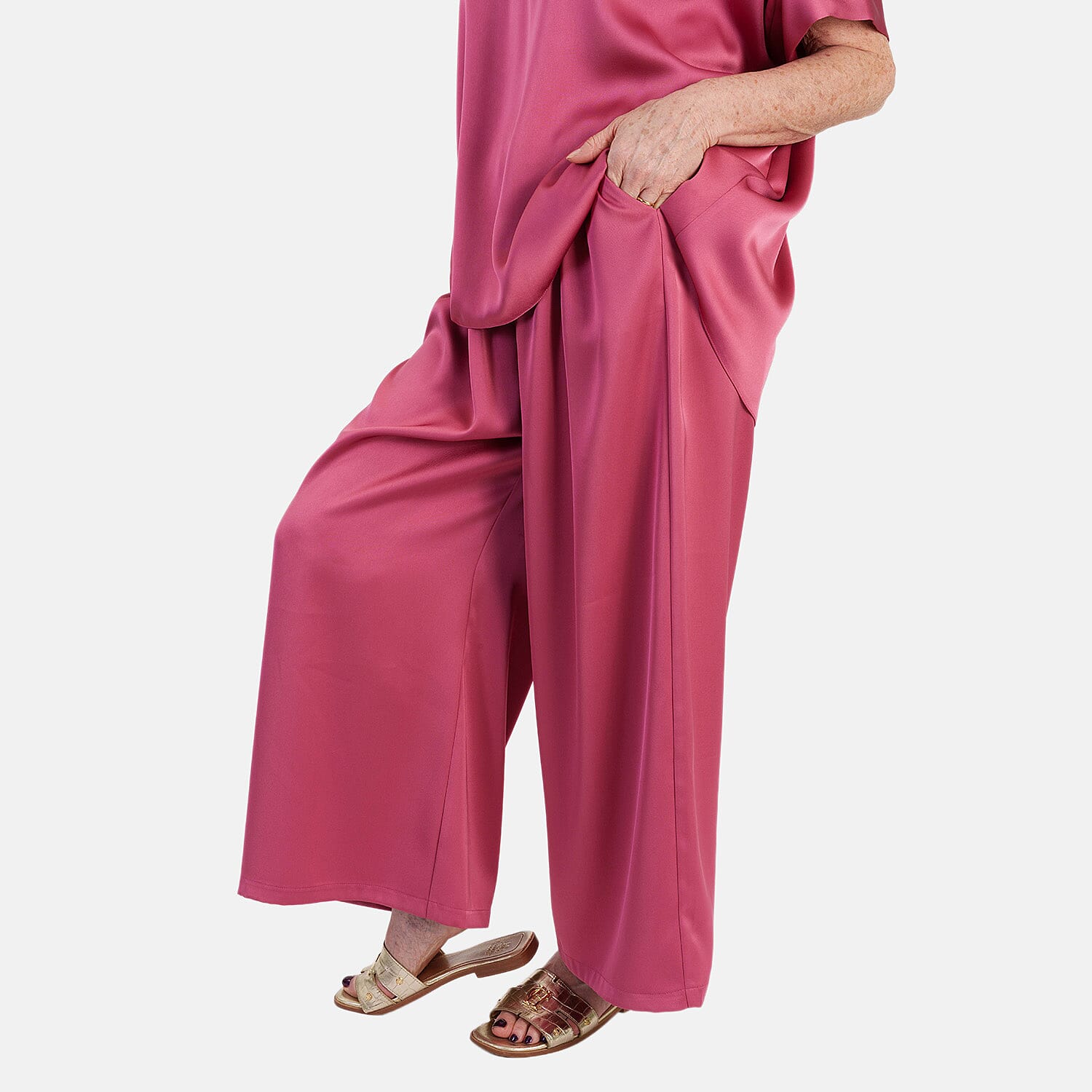 OSO Elegant Matching Top With Wide Leg Trousers Set (One Size, 10 to 18) - Rose