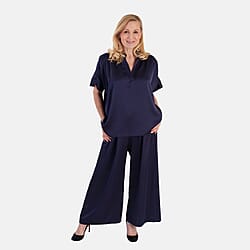 OSO Elegant Matching Top With Wide Leg Trousers Set (One Size, 10 to 18) - Navy
