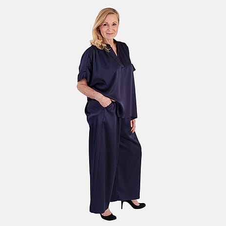OSO Elegant Matching Top With Wide Leg Trousers Set (One Size, 10 to 18) - Navy