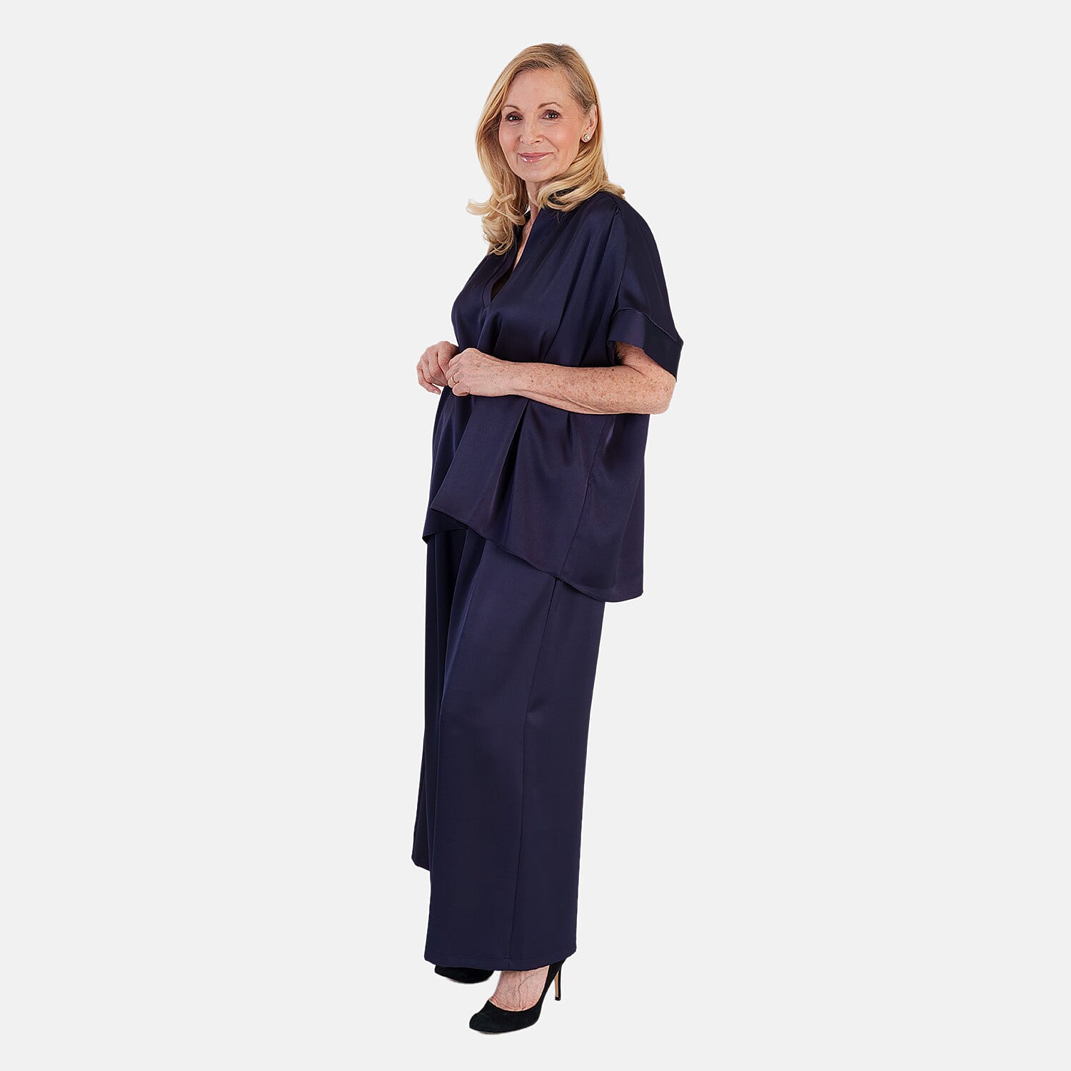 OSO Elegant Matching Top With Wide Leg Trousers Set (One Size, 10 to 18) - Navy
