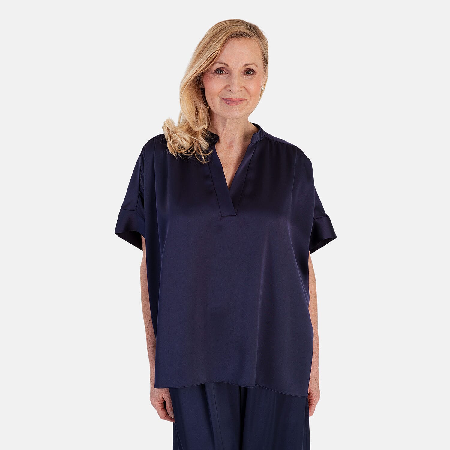OSO Elegant Matching Top With Wide Leg Trousers Set (One Size, 10 to 18) - Navy