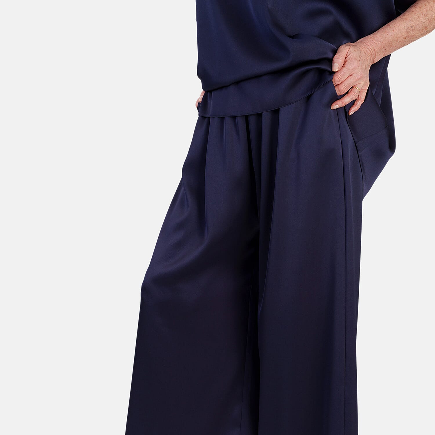 OSO Elegant Matching Top With Wide Leg Trousers Set (One Size, 10 to 18) - Navy