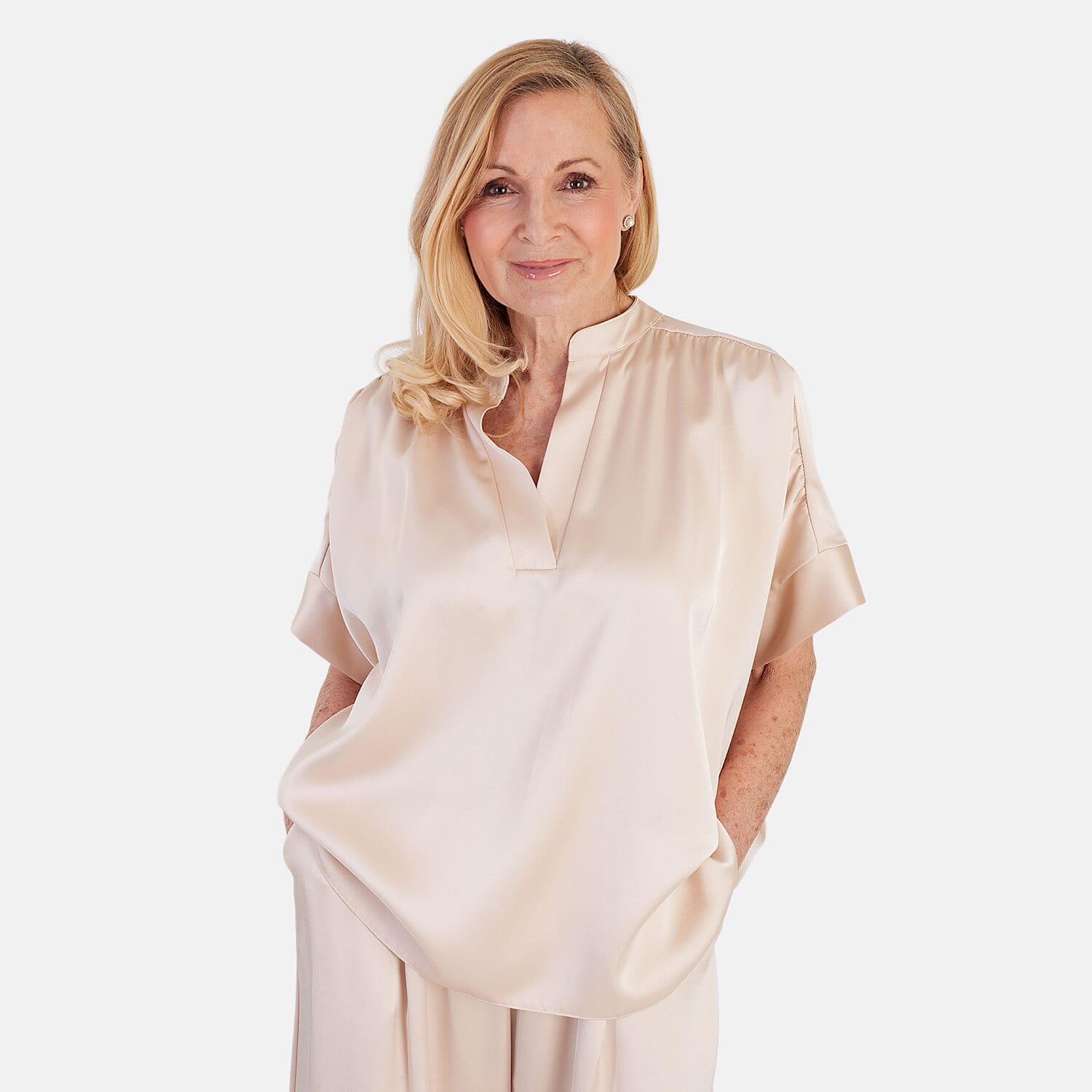 OSO Elegant Matching Top With Wide Leg Trousers Set (One Size, 10 to 18) - Champange