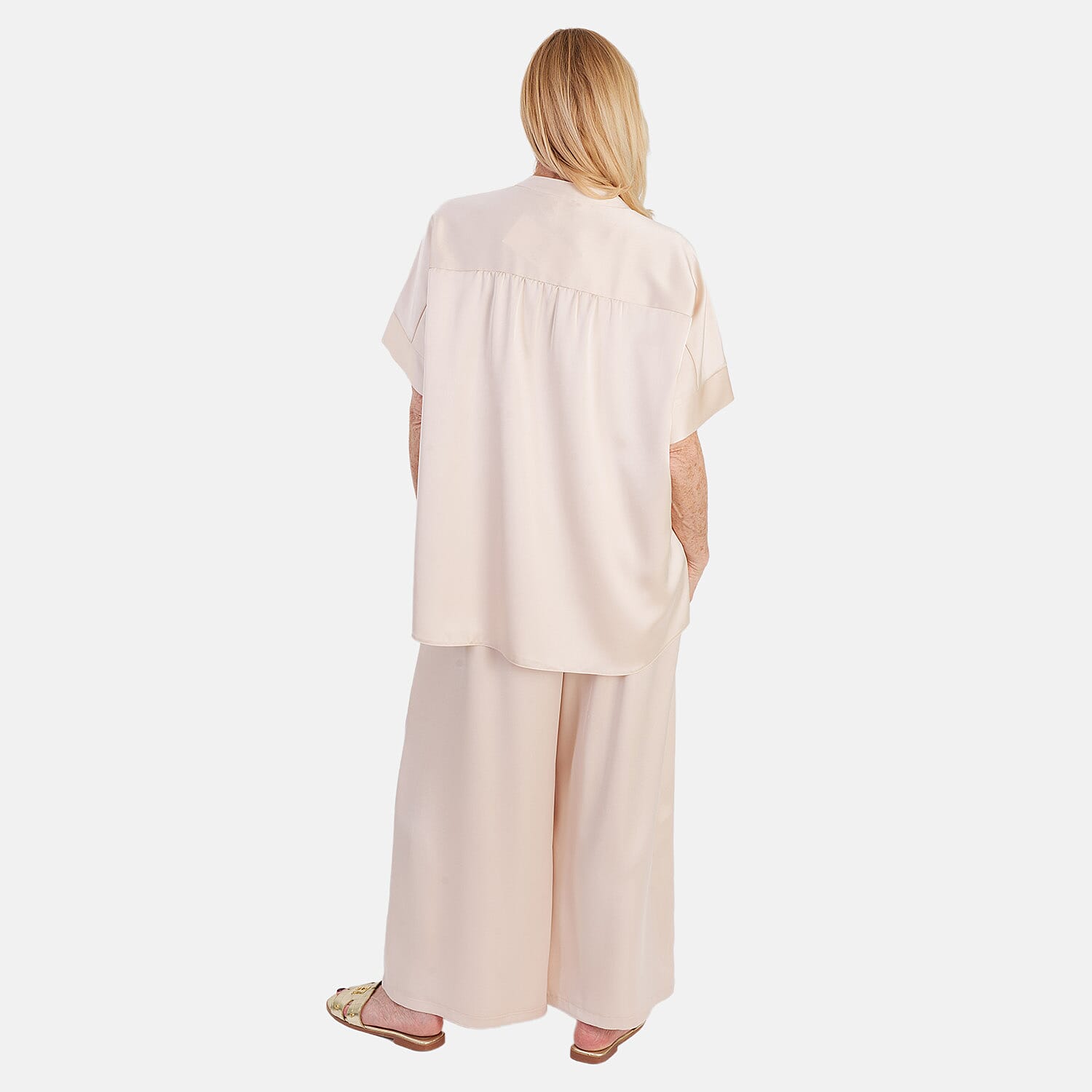 OSO Elegant Matching Top With Wide Leg Trousers Set (One Size, 10 to 18) - Champange