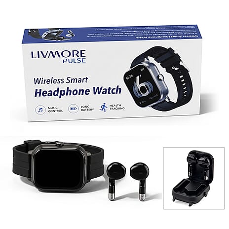 2 in 1 Integrated Wireless Earbuds Smartwatch Combo - Premium NFC Bluetooth Calling Watch with Heart Rate Blood Pressure Sleep Monitor Size 240mAh Battery 15 Day Lifetime - Black