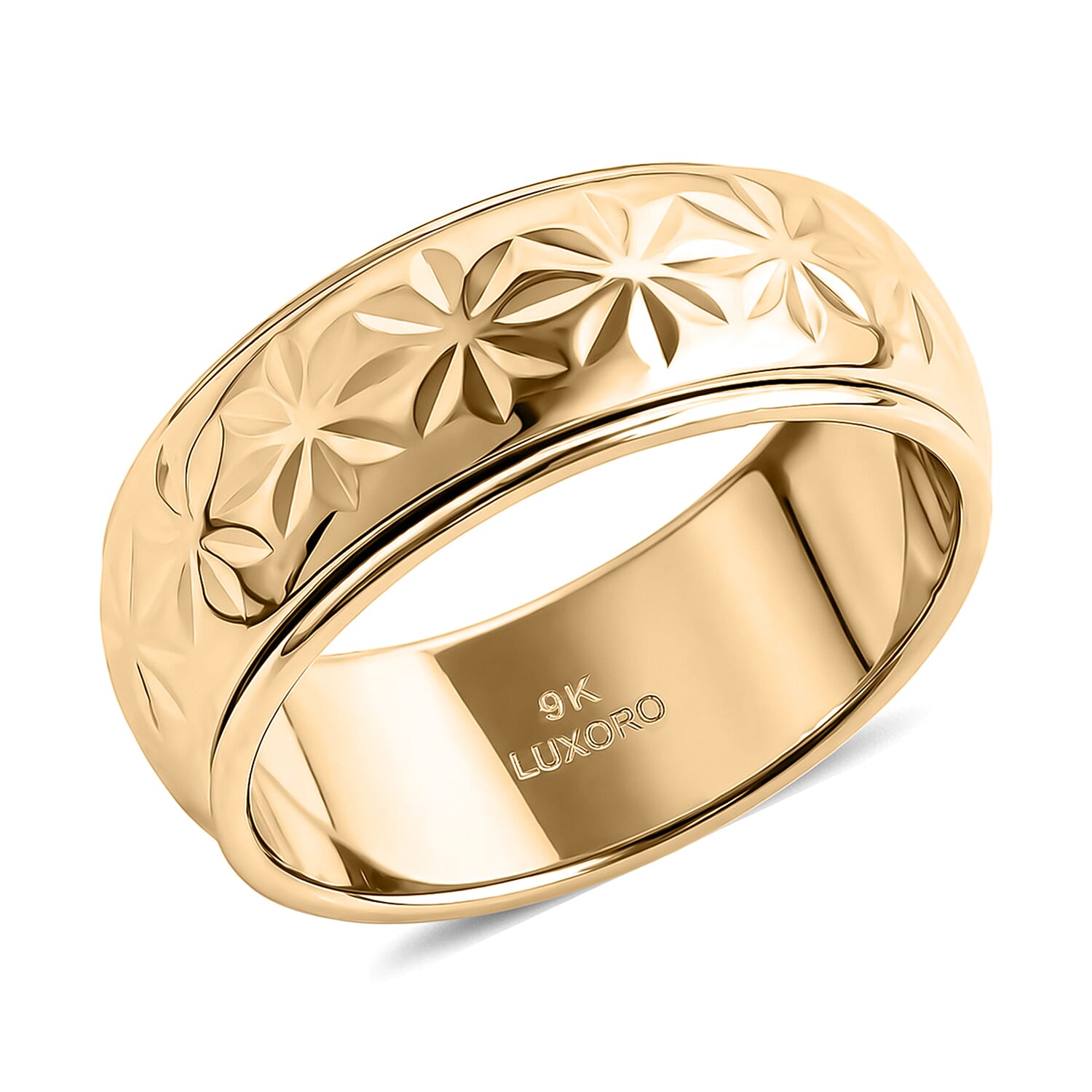 Royal Bali Collection - 9K Yellow Gold Floral Band Spinner Ring