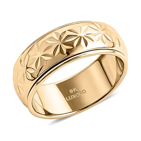 Royal Bali Collection - 9K Yellow Gold Floral Band Spinner Ring