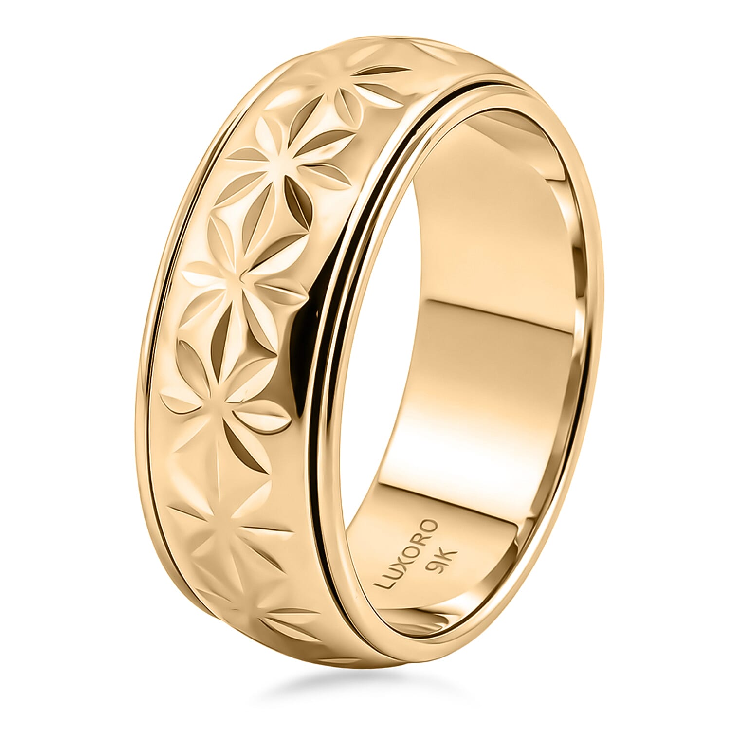Royal Bali Collection - 9K Yellow Gold Floral Band Spinner Ring