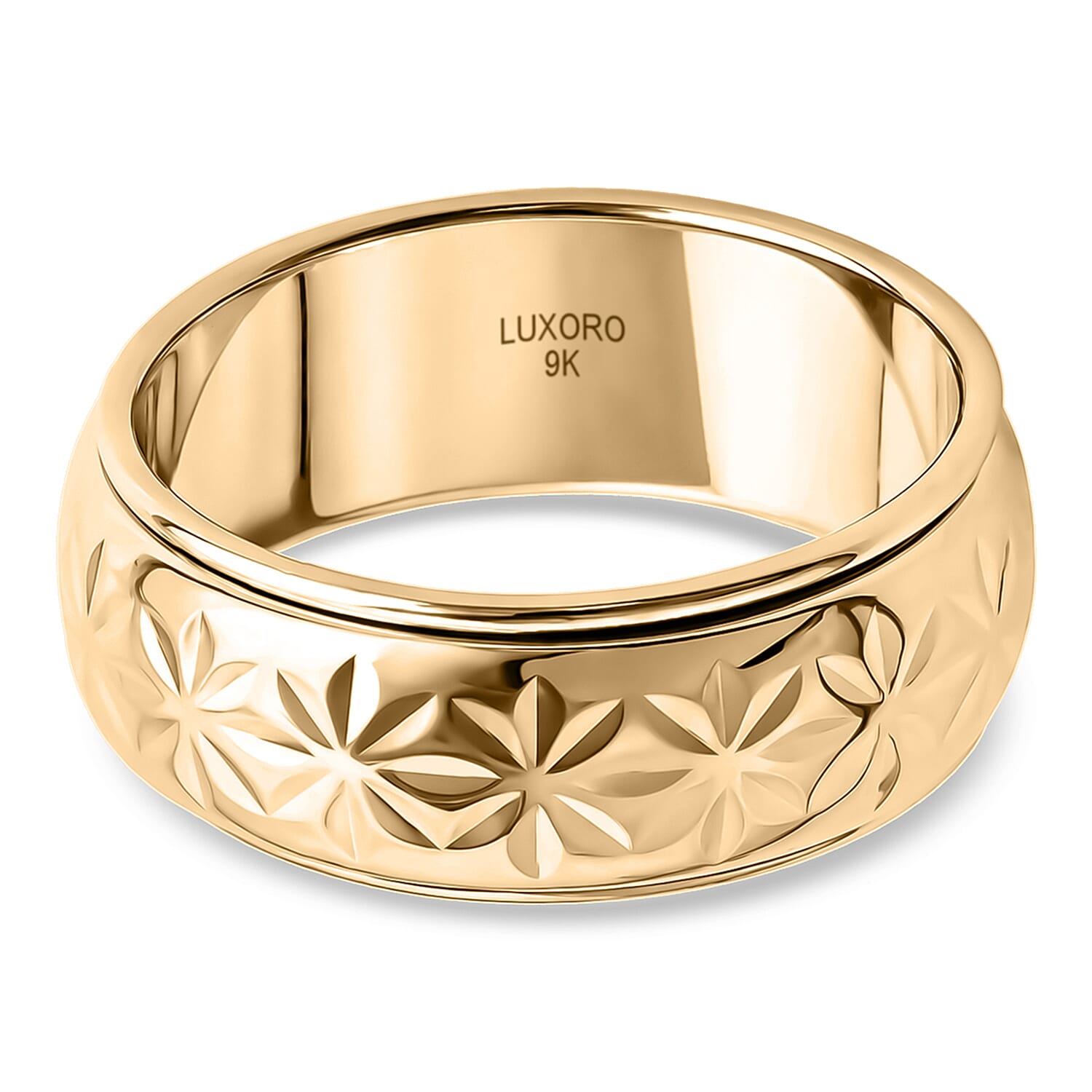 Royal Bali Collection - 9K Yellow Gold Floral Band Spinner Ring