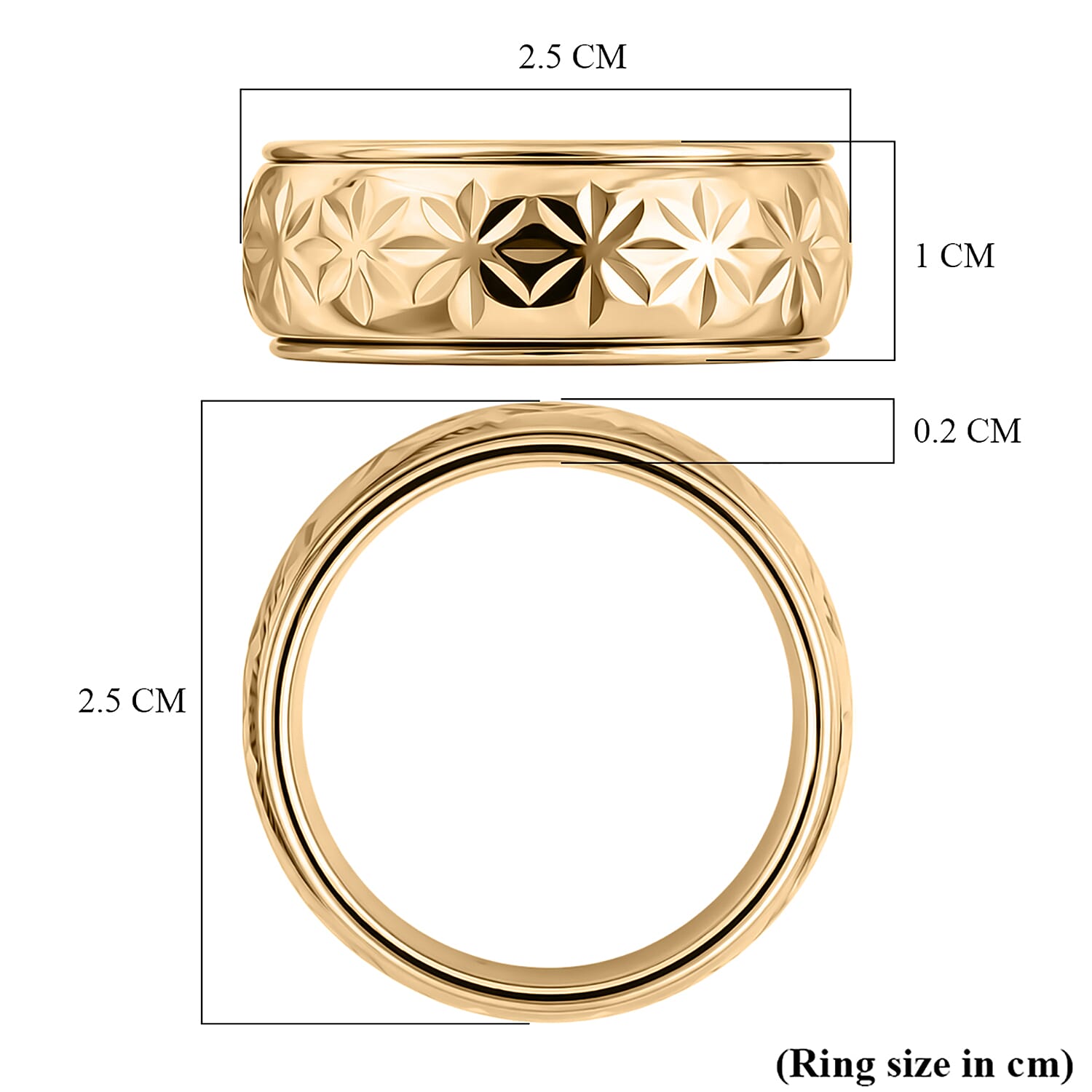 Royal Bali Collection - 9K Yellow Gold Floral Band Spinner Ring