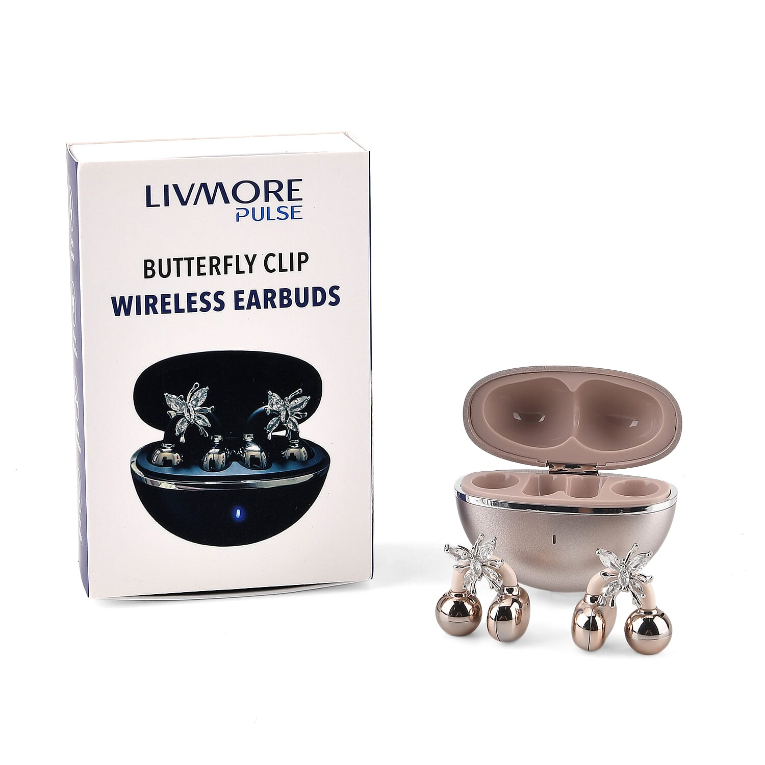 Wireless Ear Clip Butterfly Earrings Bluetooth Earbuds - Premium Bluetooth V6.0, 230mAh Charging Case 3-4 Hours Music Time - Gold