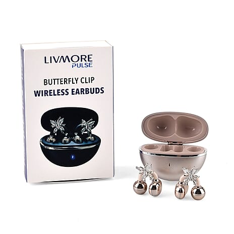 Wireless Ear Clip Butterfly Earrings Bluetooth Earbuds - Premium Bluetooth V6.0, 230mAh Charging Case 3-4 Hours Music Time - Gold