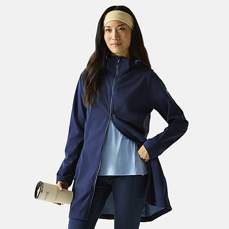 Regatta Womens Softshell Waterproof Longline Jacket with Detachable Hood (Size 14) - Navy