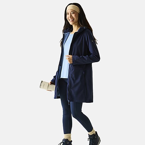 Regatta Womens Softshell Waterproof Longline Jacket with Detachable Hood (Size 24) - Navy
