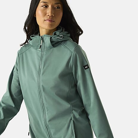 Regatta Womens Softshell Waterproof Longline Jacket with Detachable Hood (Size 12) - Moss Green