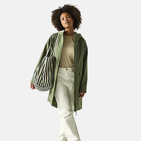 Regatta Womens Waterproof Longline Jacket with Adjustable Waist and Hood (Size 14) - Green