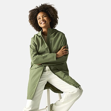 Regatta Womens Waterproof Longline Jacket with Adjustable Waist and Hood (Size 14) - Green