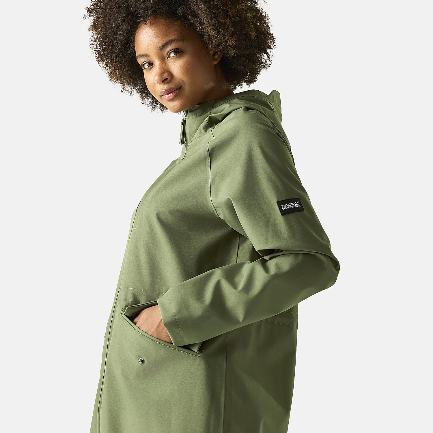 Regatta Womens Waterproof Longline Jacket with Adjustable Waist and Hood (Size 16) - Green