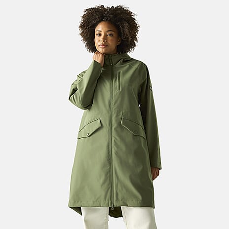 Regatta Womens Waterproof Longline Jacket with Adjustable Waist and Hood (Size 20) - Green