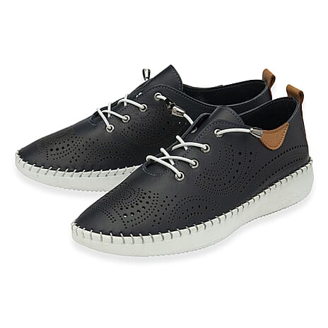 Lotus Womens Leather Tassia Lace-Up Shoes (Size 6) - Navy