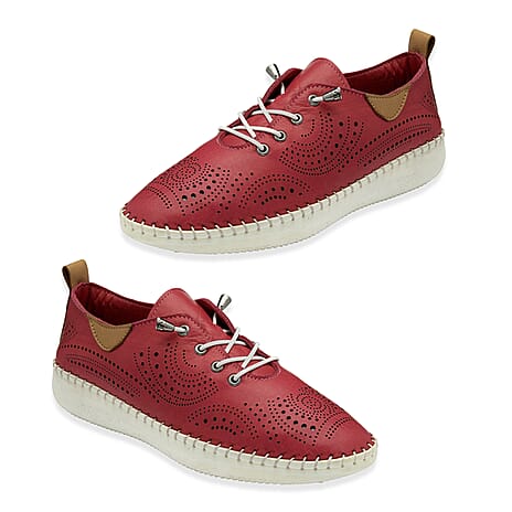 Lotus Womens Tassia Premium Leather Laser Cut Detail Lace Up Shoes (Size 3) - Pink