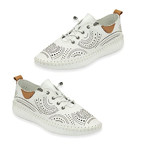 Lotus Womens Tassia Premium Leather Laser Cut Detail Lace Up Shoes (Size 8) - White