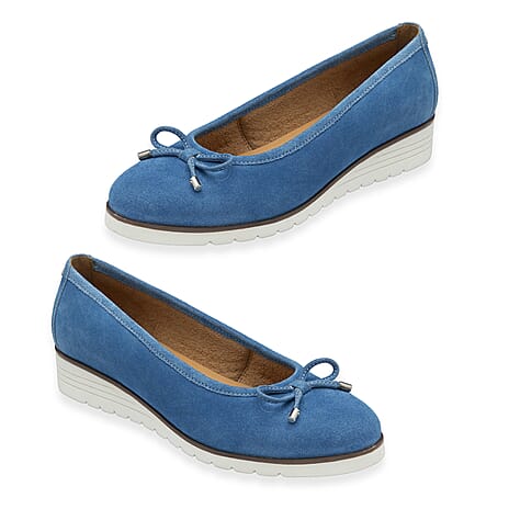Lotus Gunmetal Leather Fernanda Low Wedge Ballerina Pumps (Size 4) - Blue