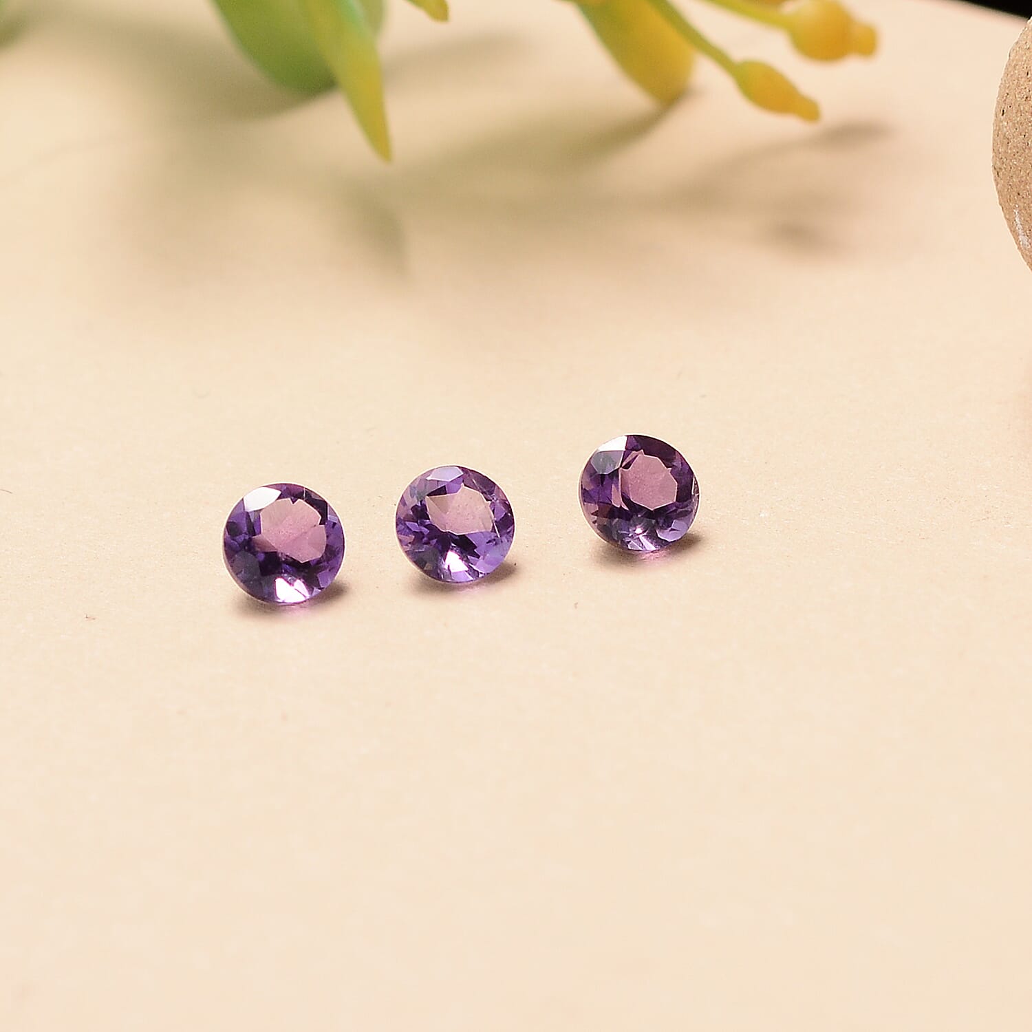 Set Of 3 African Amethyst Round 4 mm Gemstone, 0.70 Ct