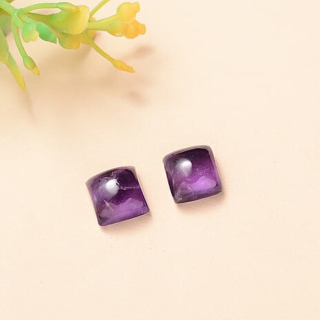 Set Of 2 African Amethyst Square 7 mm Gemstone, 4.55 Ct
