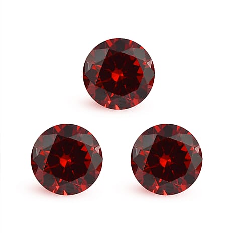 Set Of 3 Garnet Cubic Zirconia Round 6 mm Gemstone, 4.26 Ct