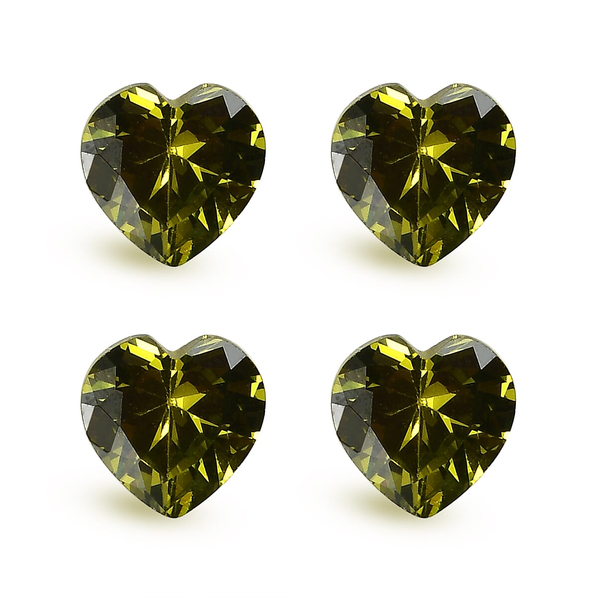 Set Of 4 Peridot Cubic Zirconia Heart 6 mm Gemstone, 5.31 Ct