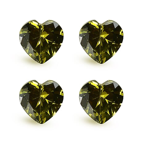 Set Of 4 Peridot Cubic Zirconia Heart 6 mm Gemstone, 5.31 Ct