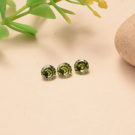Set Of 3 Peridot Cubic Zirconia Round 5 mm Gemstone, 2.30 Ct