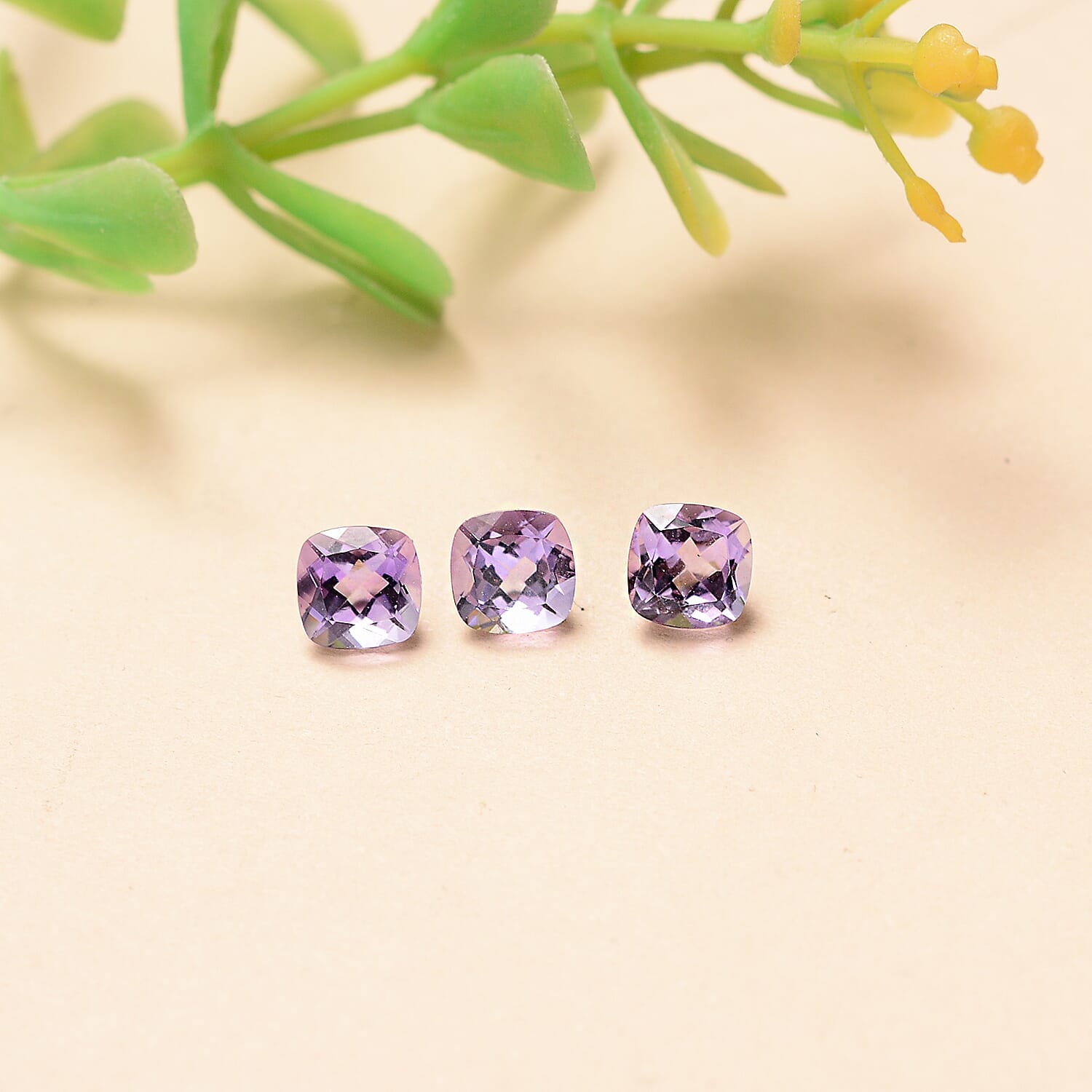 Set Of 3 Pink Amethyst Cushion Cut 5X5 mm Gemstone, 1.62 Ct